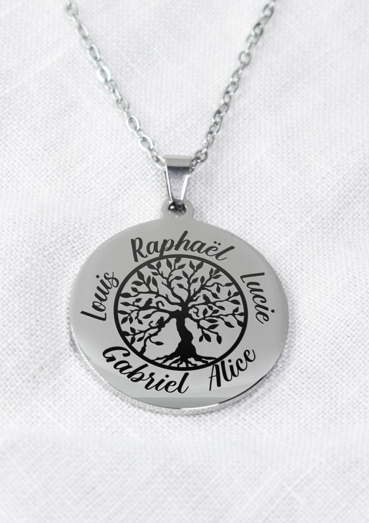 Tree of Life &amp; Name Necklace - Silver